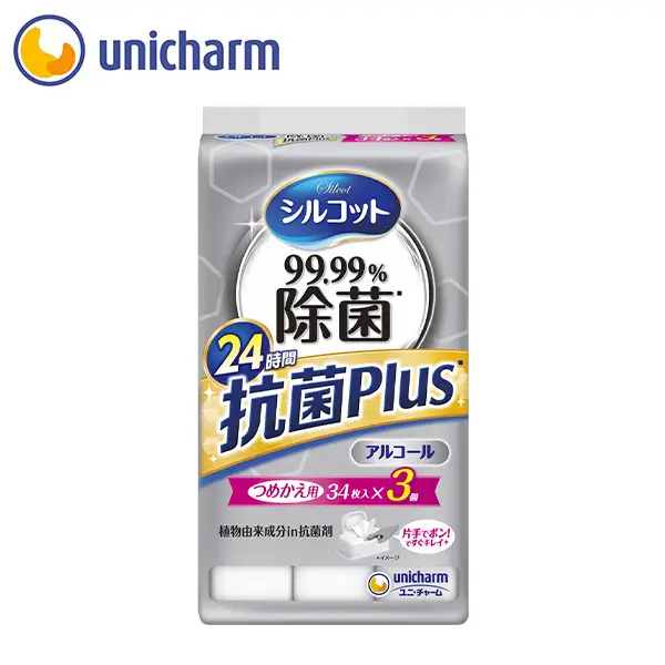 シルコット99．99％除菌ウェットティッシュ抗菌Plus詰替34枚×3個パック